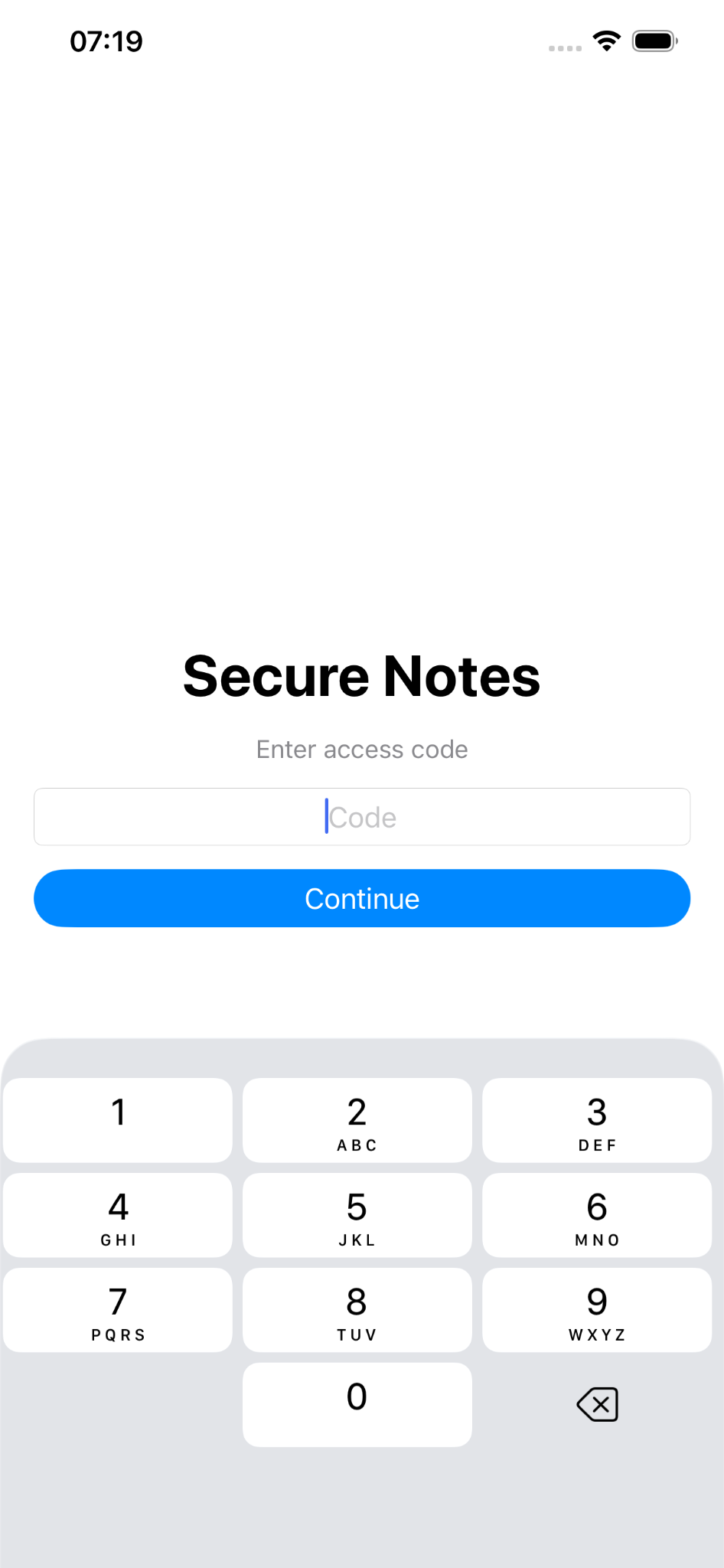 Secure DayLedger start screen on iPhone